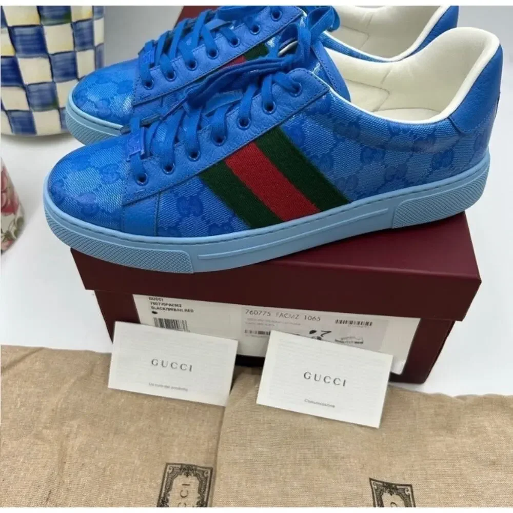 Men's Gucci ace crystal canvas low top sneakers size 7 fits 7.5 US made in Italy